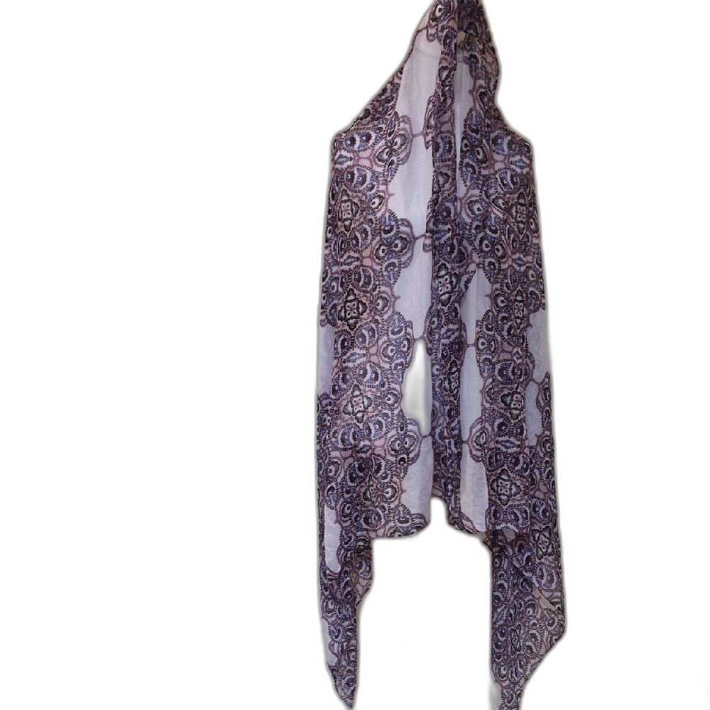 Vintage Woven Pashmina Scarf Deep Purple Cream Floral Paisley Wrap Festival Shaw